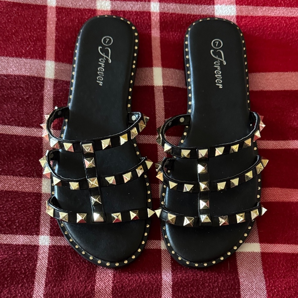 Forever 21 Black Sandals with gold Studs